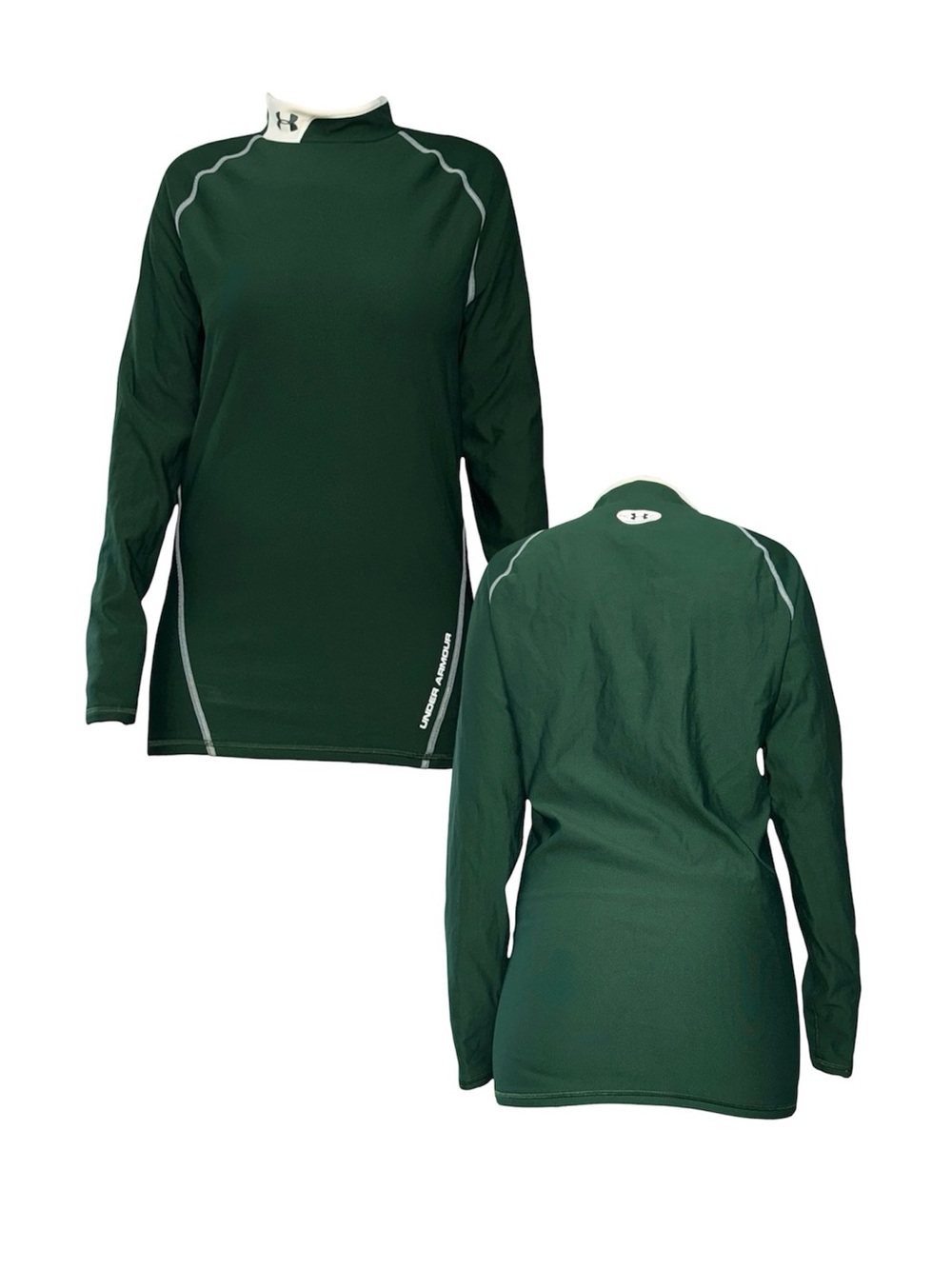 Under Armour ColdgearLong Sleeve Performance Top in Forest Green with White Trim